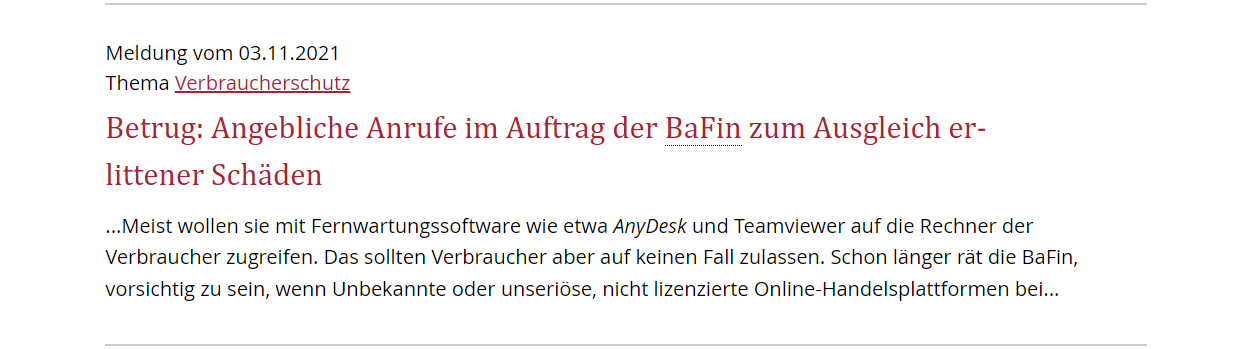 AnyDesk Warnung der BaFin