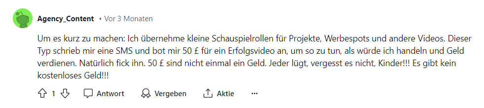Benutzerkommentar über Fred Frost, der positive Bewertungen kauft